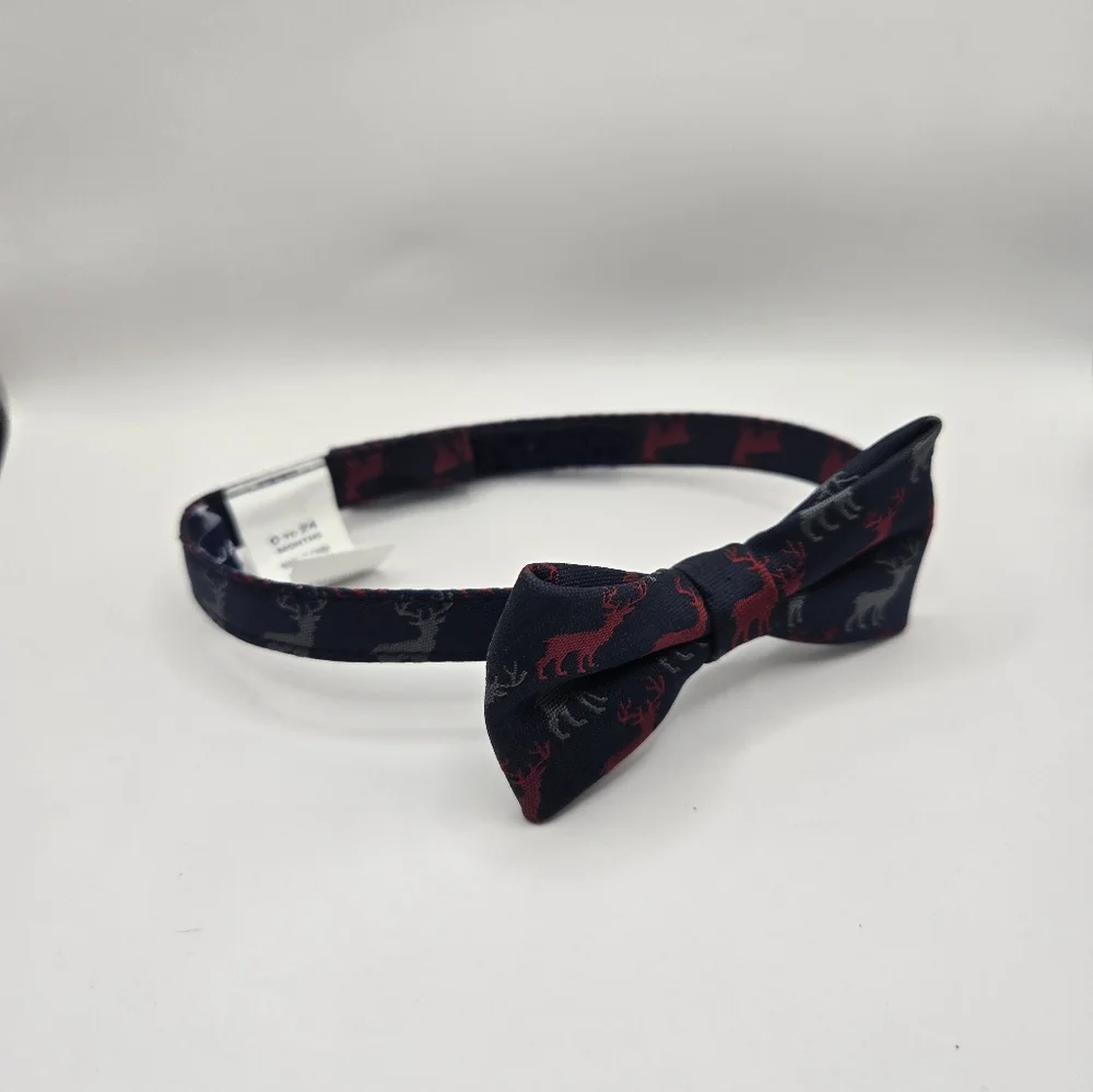 Janie & Jack Toddler Navy Blue Bow Tie with Red and Gray Reindeer